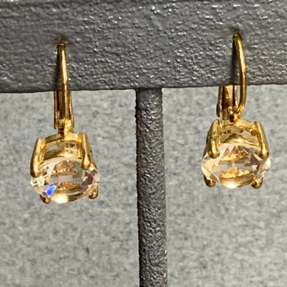 Vintage Jewelry - Dangle Pierced Earrings Earrings 1 In Clear Crystal Gold  Latch Hook Vintage
